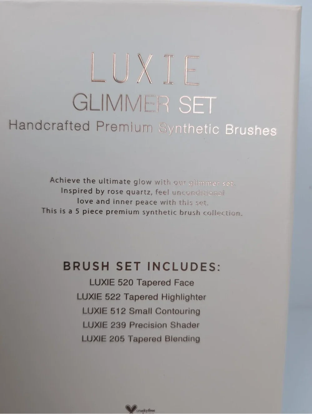 Luxie Glimmer Set, Rose Quartz, 5 Piece Cruelty Free Makeup Brush Set